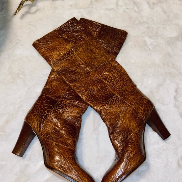 ANDREA PFISTER Soft Calf Leather Animal Textured Knee Brown Boots Sz 6 - Picture 8 of 10